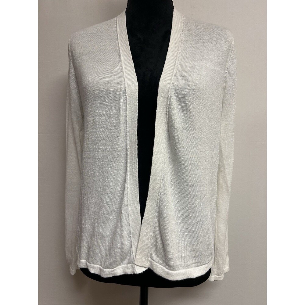 J. Jill Womens White Cardigan Sweater Open Linen Blend See Measurement In Photo